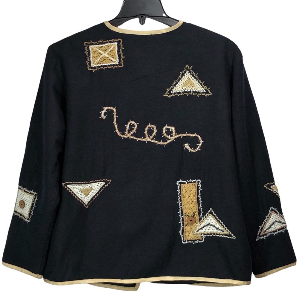 ALLURE Vintage Embroidered Jacket Black & Tan with Wood Buttons Size M - Picture 2 of 4